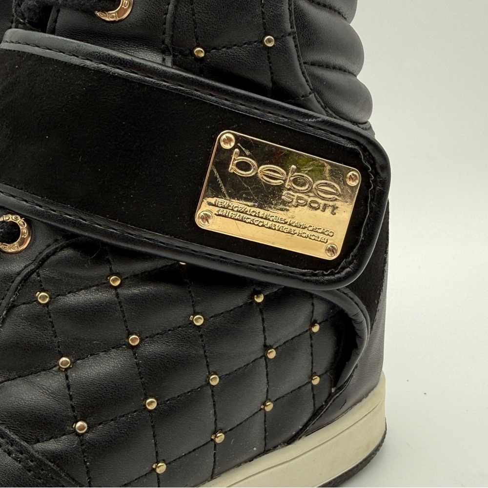 bebe Black Quilted High-Top Sneakers with Hidden Wedge Sz 7 - Picture 10 of 13